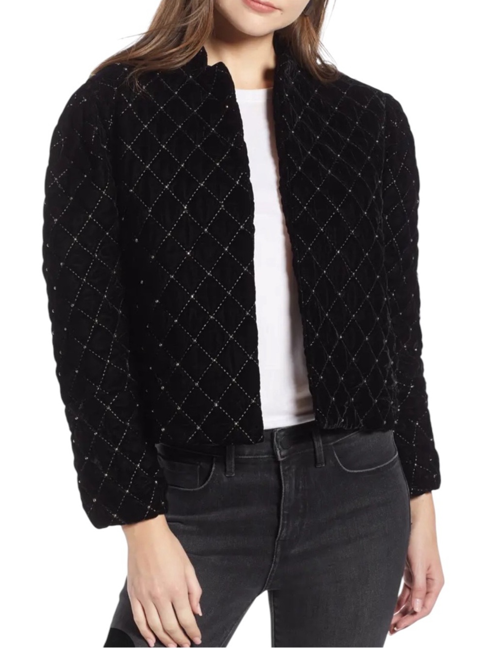Something Navy Black Quilted Velvet Studded Jacket Size M